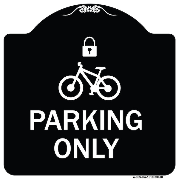 Parking With Cycle and Lock Symbol Heavy-Gauge Aluminum Architectural Sign, 18" x 18", BW-1818-23410